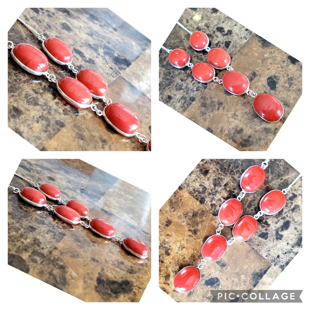 Genuine Solid Red Agate Necklace 17" - image 3